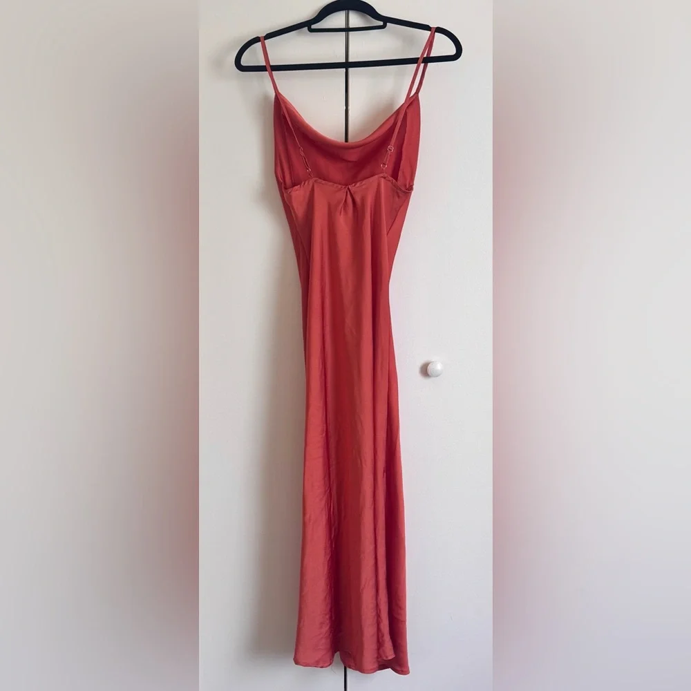 Rust Satin Slip Dress | Midi Length | Adjustable Straps | Minimalist